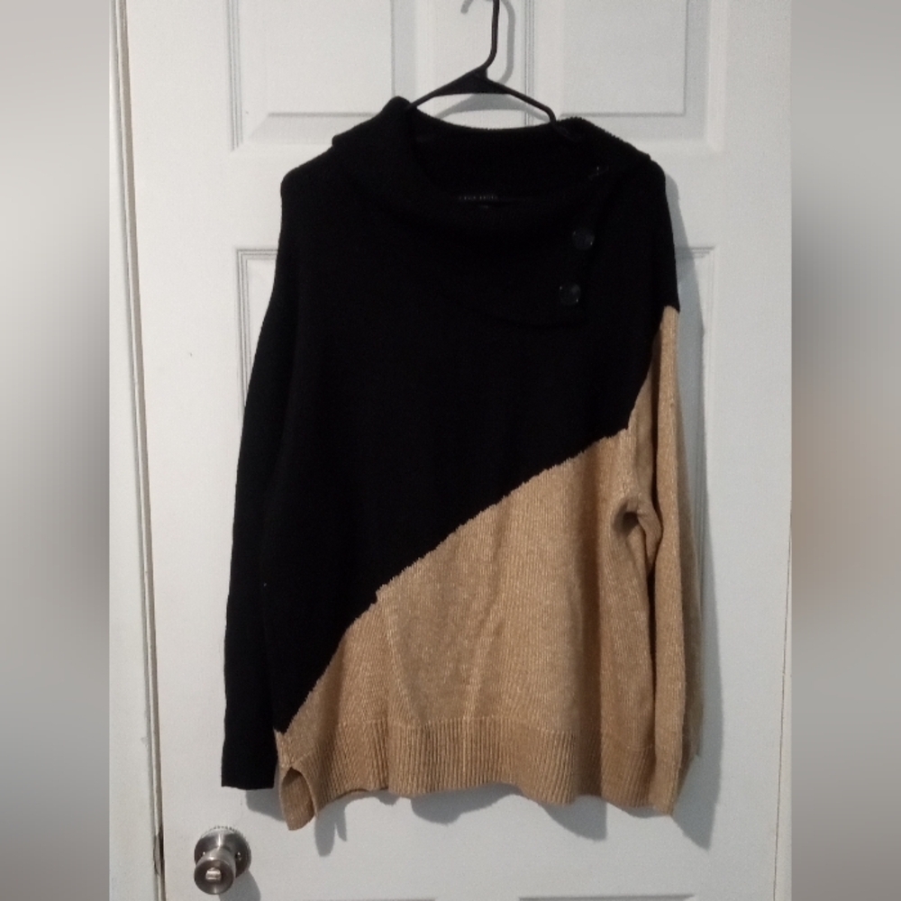 Lane Bryant Black and Beige Cowl Neck Sweater